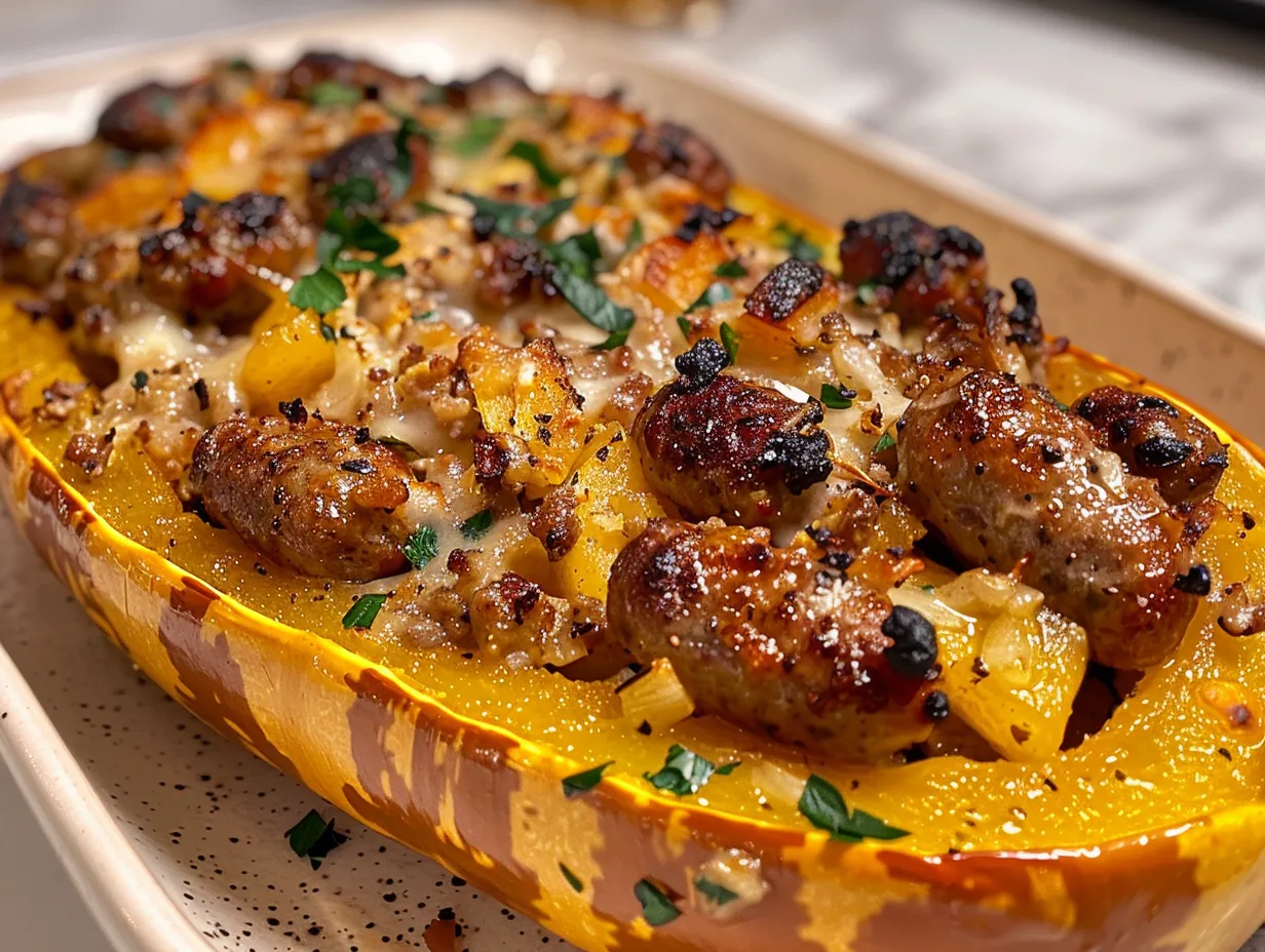 A Delicious Sausage and Apple Stuffed Honeynut Squash