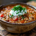 A vibrant bowl of One-Pot Stuffed Pepper Soup Recipe