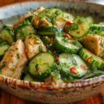 A vibrant bowl of Thai Cucumber Salad with Chicken