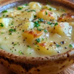 Bowl of Cheddar Garlic Herb Potato Soup
