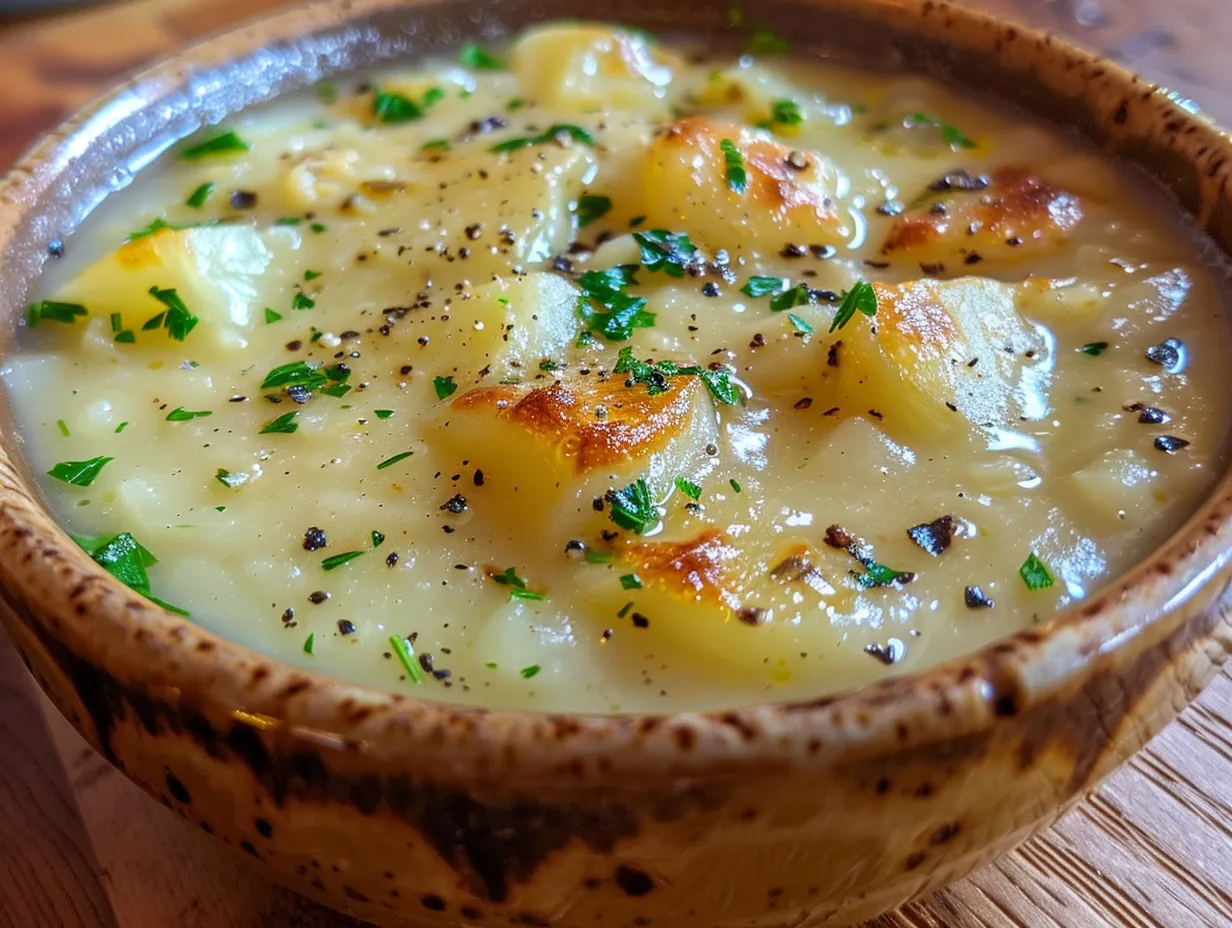 Bowl of Cheddar Garlic Herb Potato Soup
