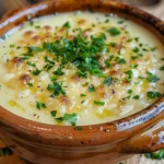 Bowl of Steaming Homemade Garlic Soup