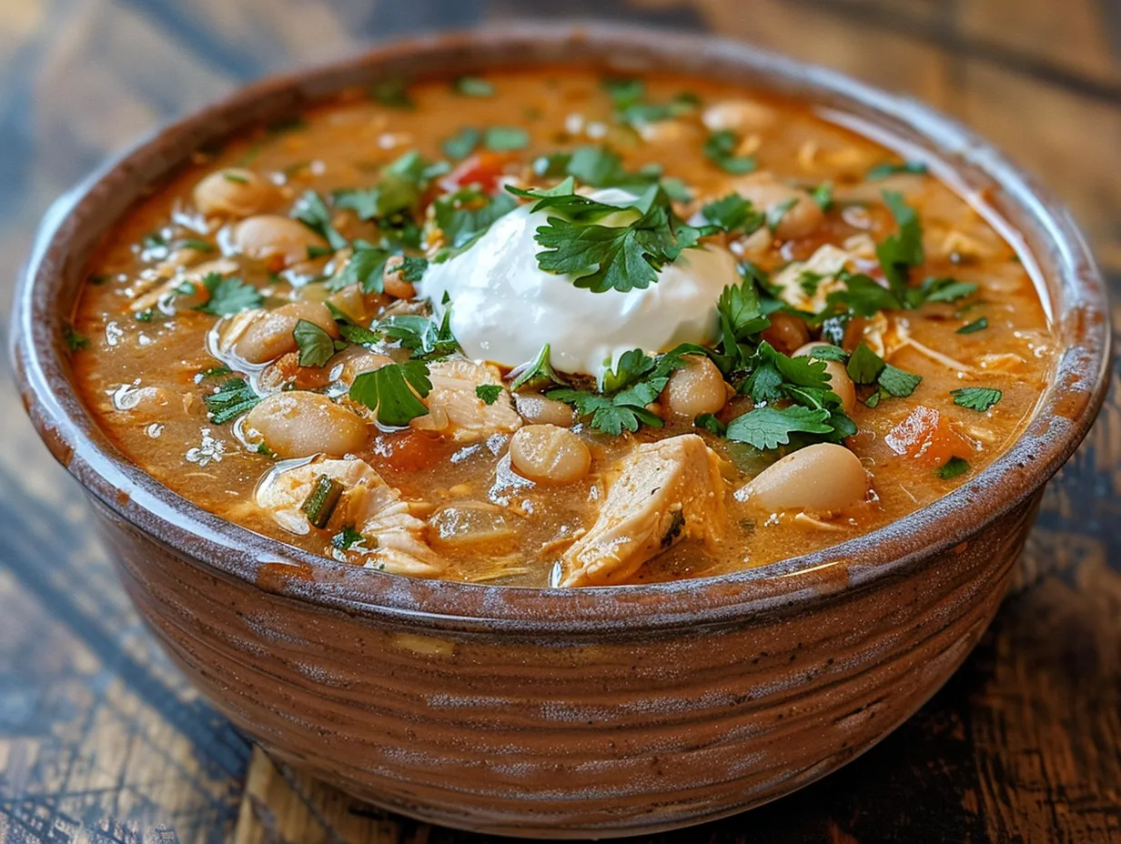 Bowl of steamy White Chicken Chili