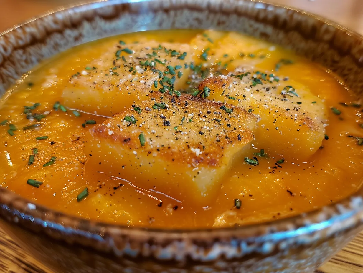 Butternut Squash Gnocchi Soup in Rustic Bowl