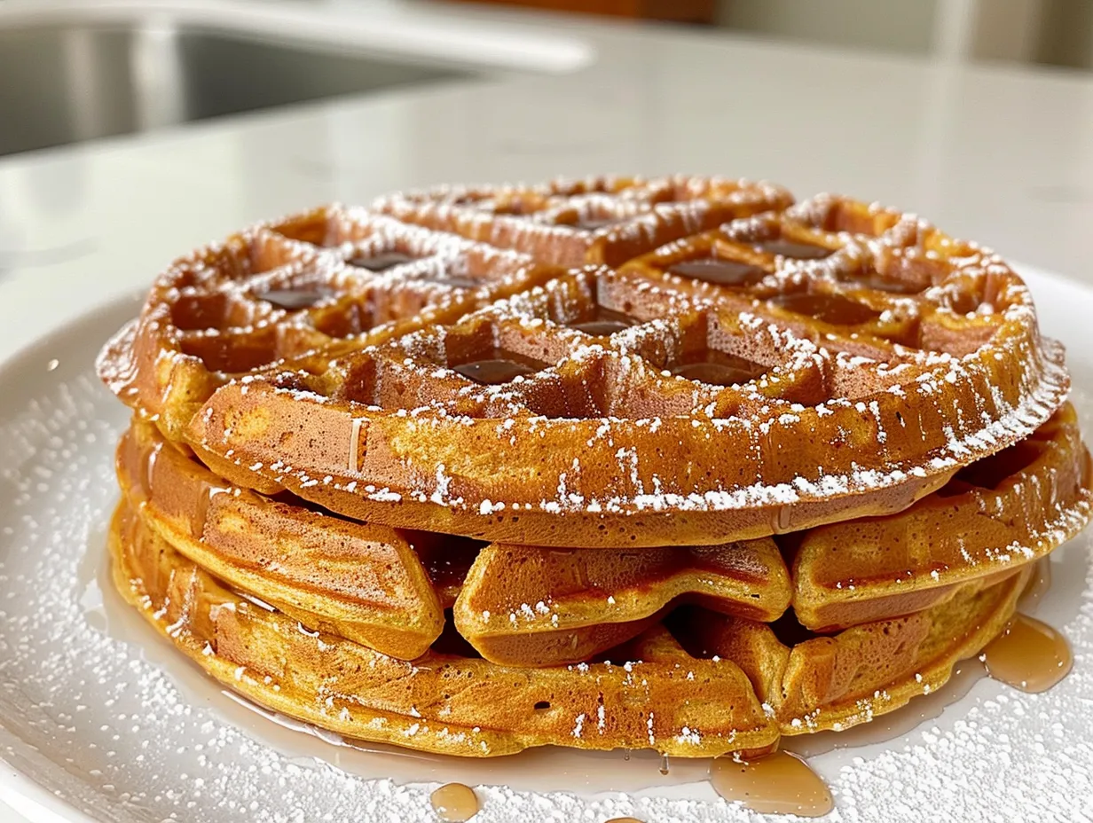 Cozy Stack of Spiced Cider Pumpkin Waffles