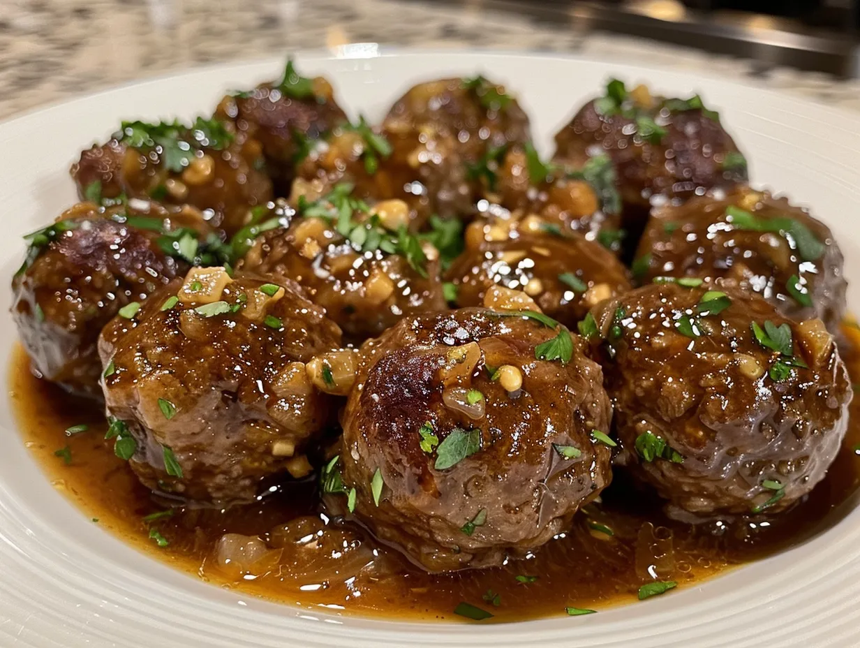 Crockpot Salisbury Steak Meatballs Appetizing Display