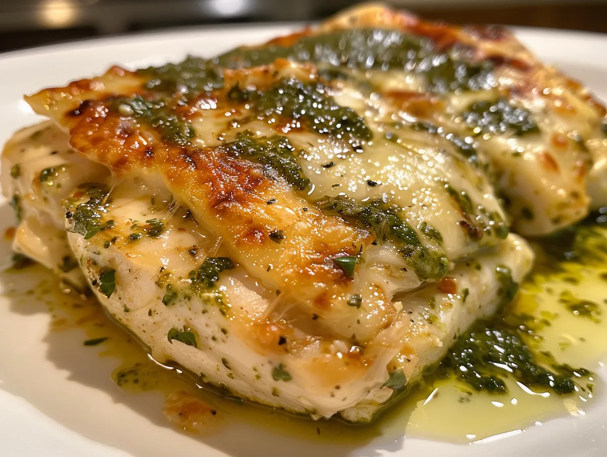 Delicious Cheesy Pesto Chicken Ready to Serve