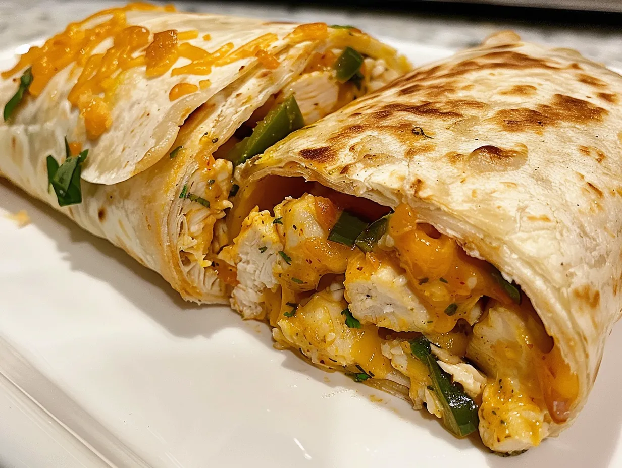 Delicious cheesy Jalapeno Chicken Wraps on a plate