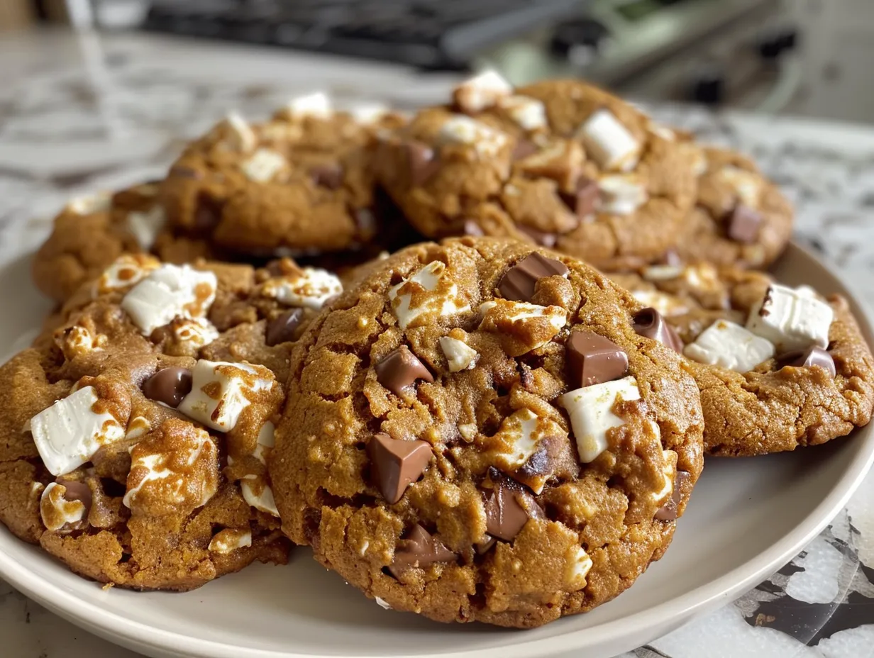 Delicious Pumpkin Smores Cookies on a plate.