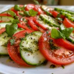 Fresh Cucumber Caprese Salad on a White Plate