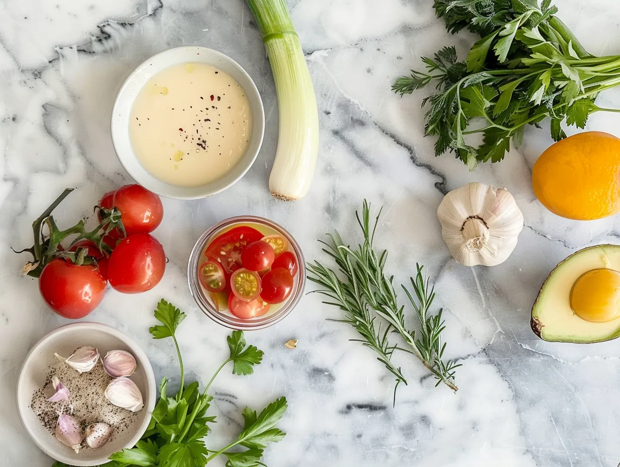 Fresh ingredients like carrots, celery, onion, garlic, parsley and basil, ready to make Italian Penicillin Soup.