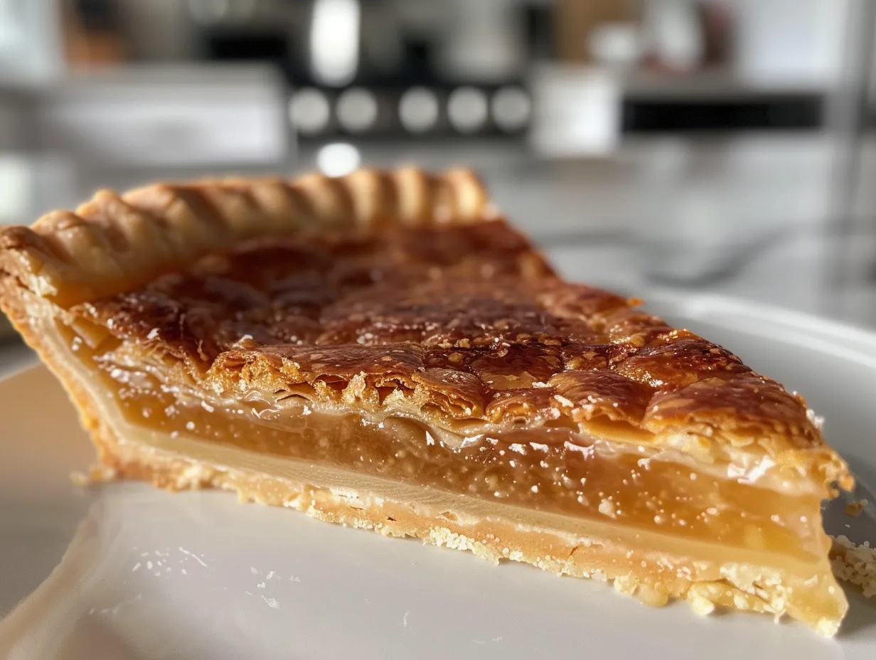 Homemade Golden Greek Honey Pie on a Rustic Table