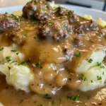 Homemade Hamburger Gravy on Mashed Potatoes