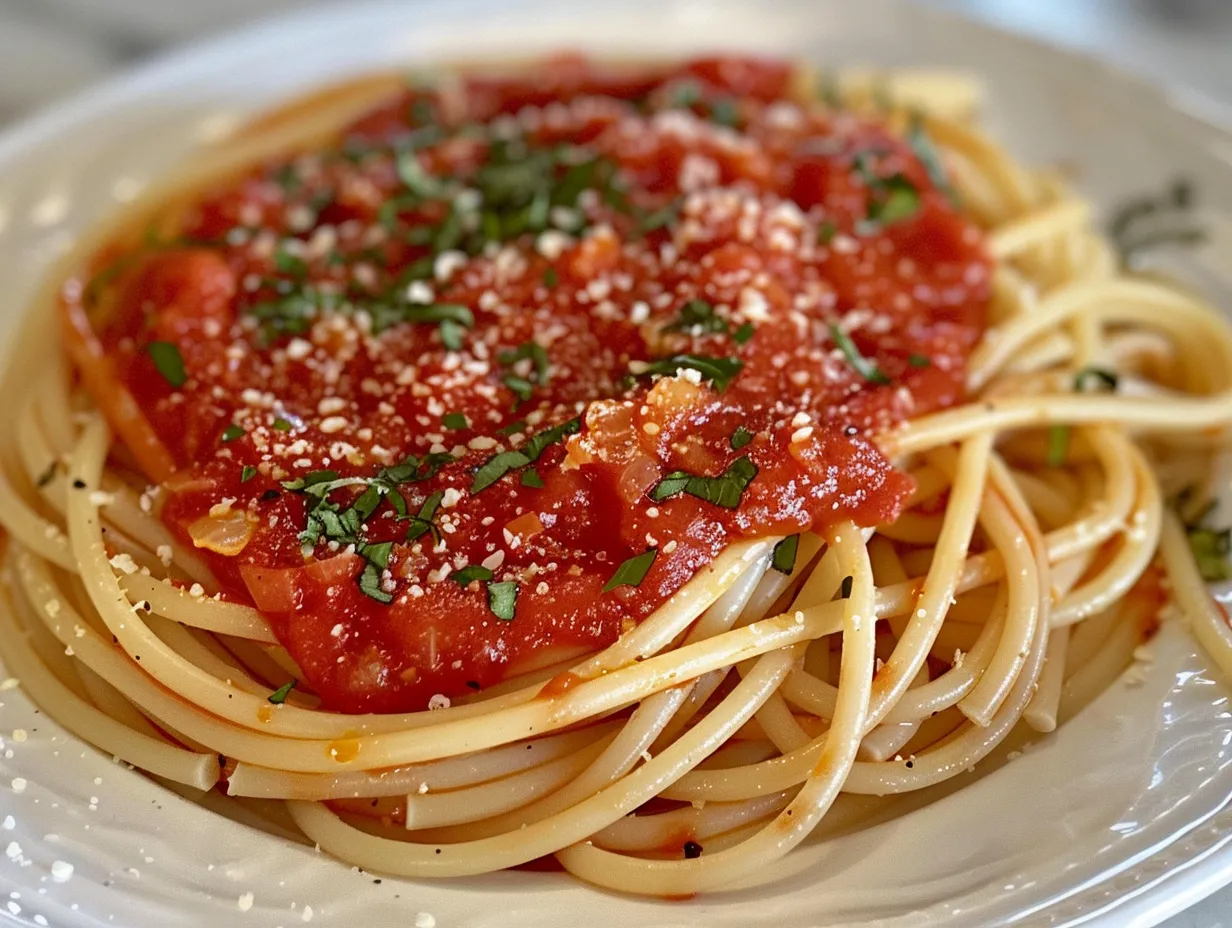 Homemade Marinara Sauce on Pasta