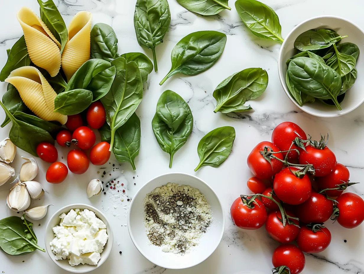 Ingredients for making Spinach and Ricotta Stuffed Shells