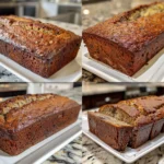 Overhead shot of a freshly baked banana bread loaf