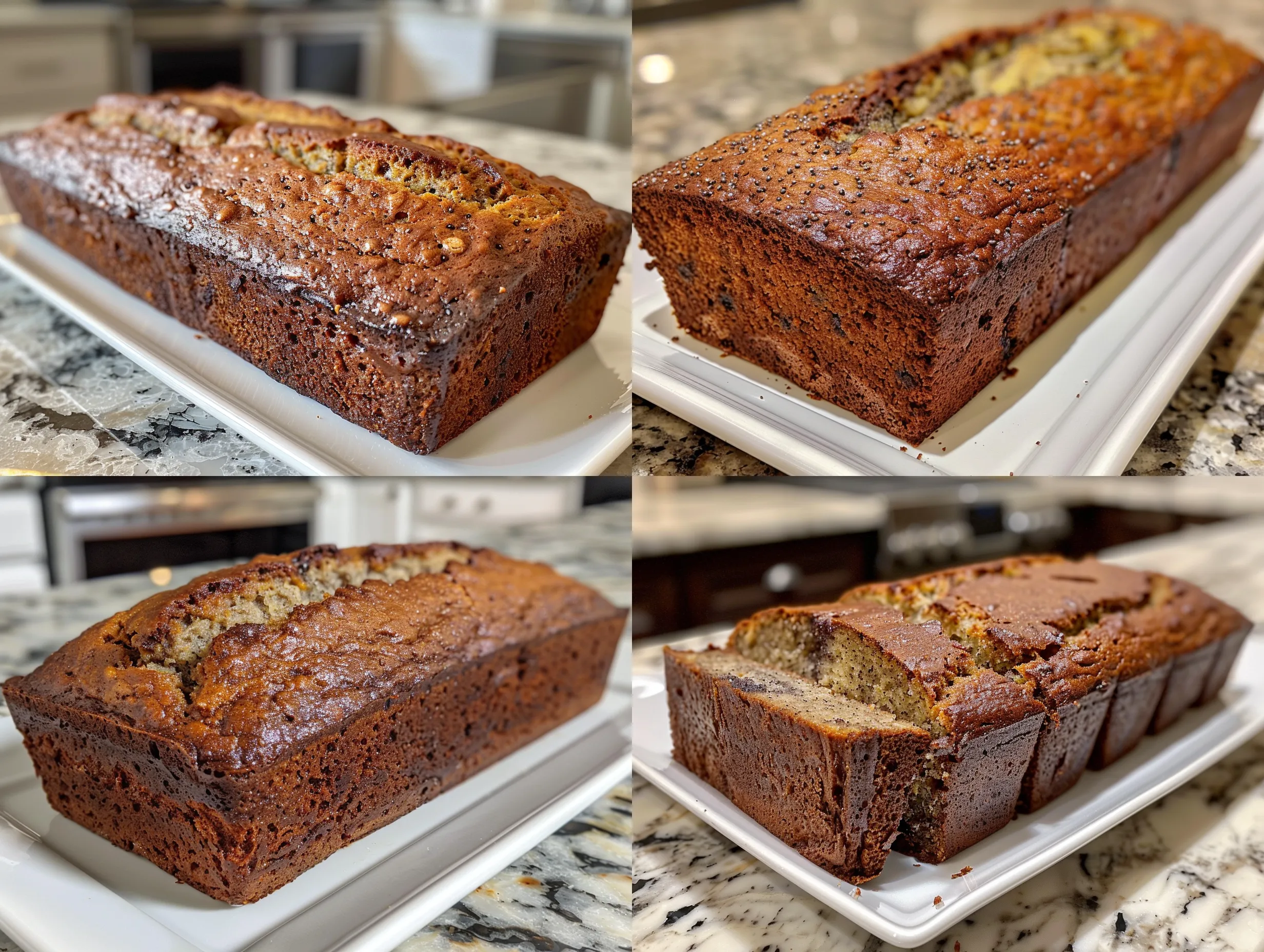 Overhead shot of a freshly baked banana bread loaf