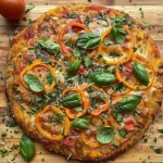 Overhead shot of a freshly baked Easy Protein Pizza