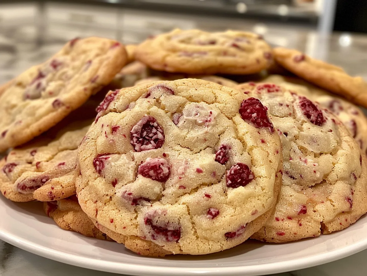 Plate of Freshly Baked Lemon Raspberry Cookies