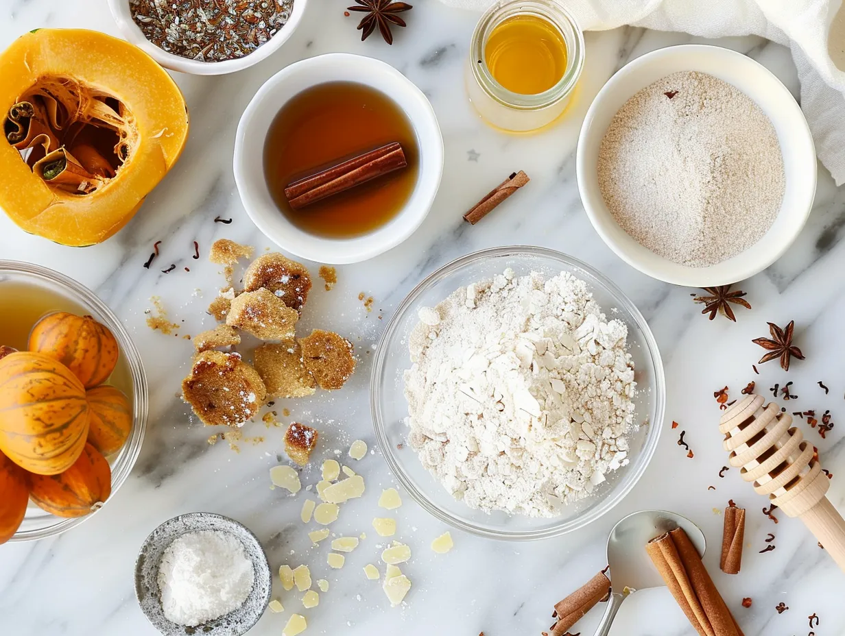 Ingredients for making pumpkin chai cinnamon rolls
