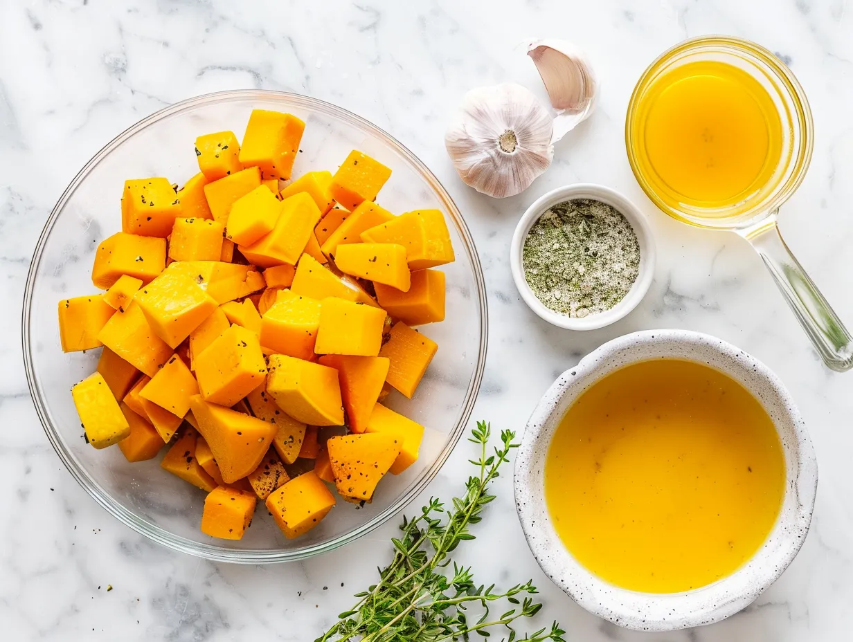 Raw ingredients including butternut squash, spices, and breadcrumbs for Butternut Squash Tots
