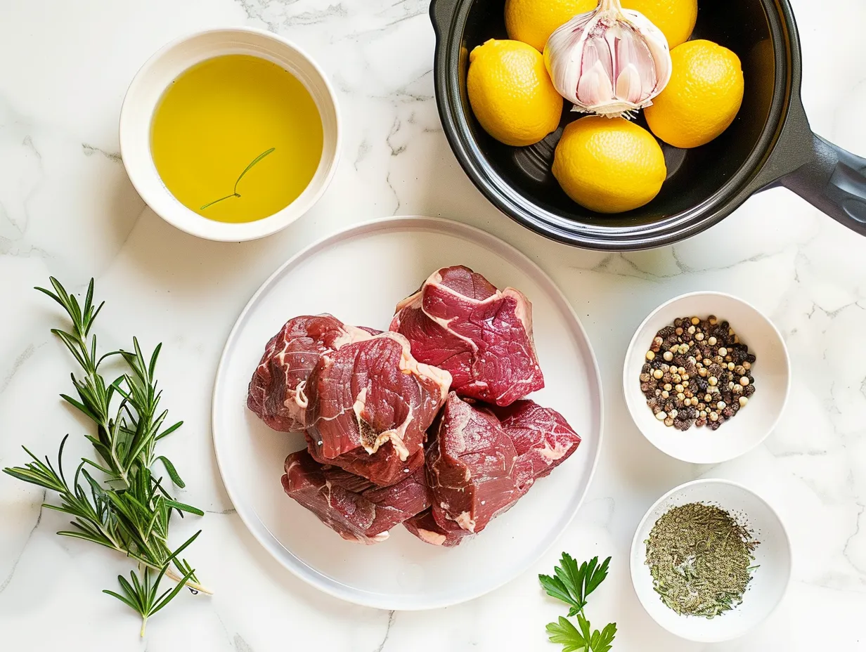 Raw ingredients needed to prepare a delicious crockpot steak