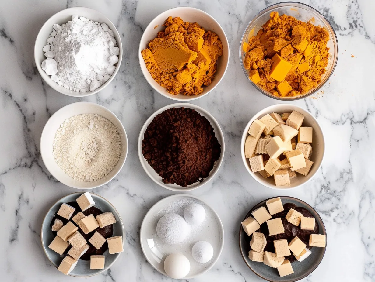 All the necessary raw ingredients to make Pumpkin Smores Cookies