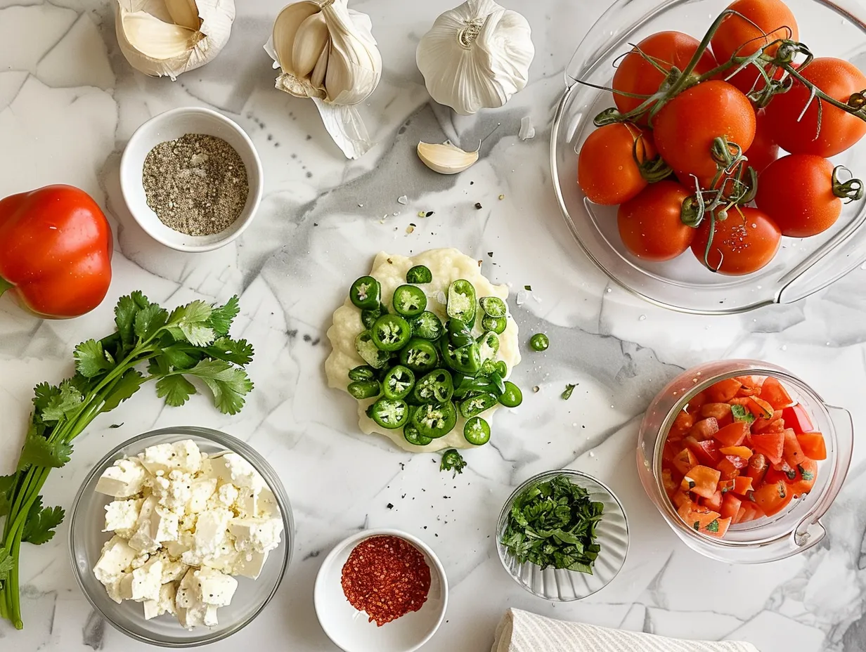 Ingredients for making Spicy Jalapeno Popper Twists: pizza dough, cream cheese, cheddar, jalapenos, Parmesan, butter, garlic powder, paprika, salt, and pepper.
