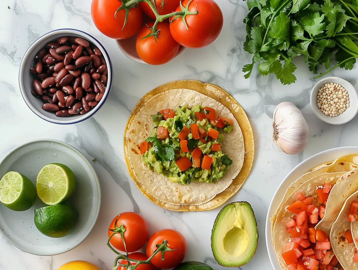 Ingredients for making Tostadas with Chicken Guacamole and Beans