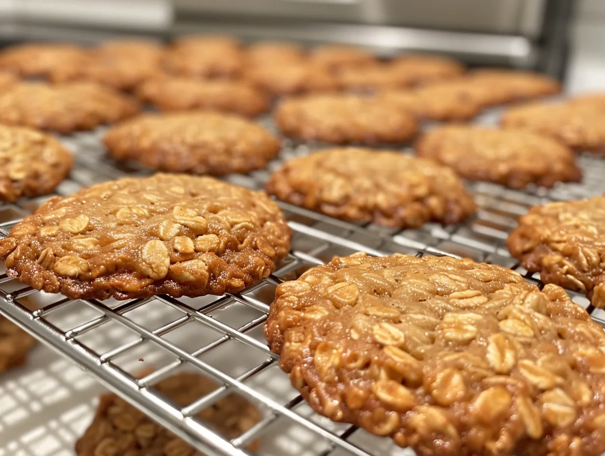 Warm Chewy Rice Krispie Oatmeal Cookies on a Baking Sheet