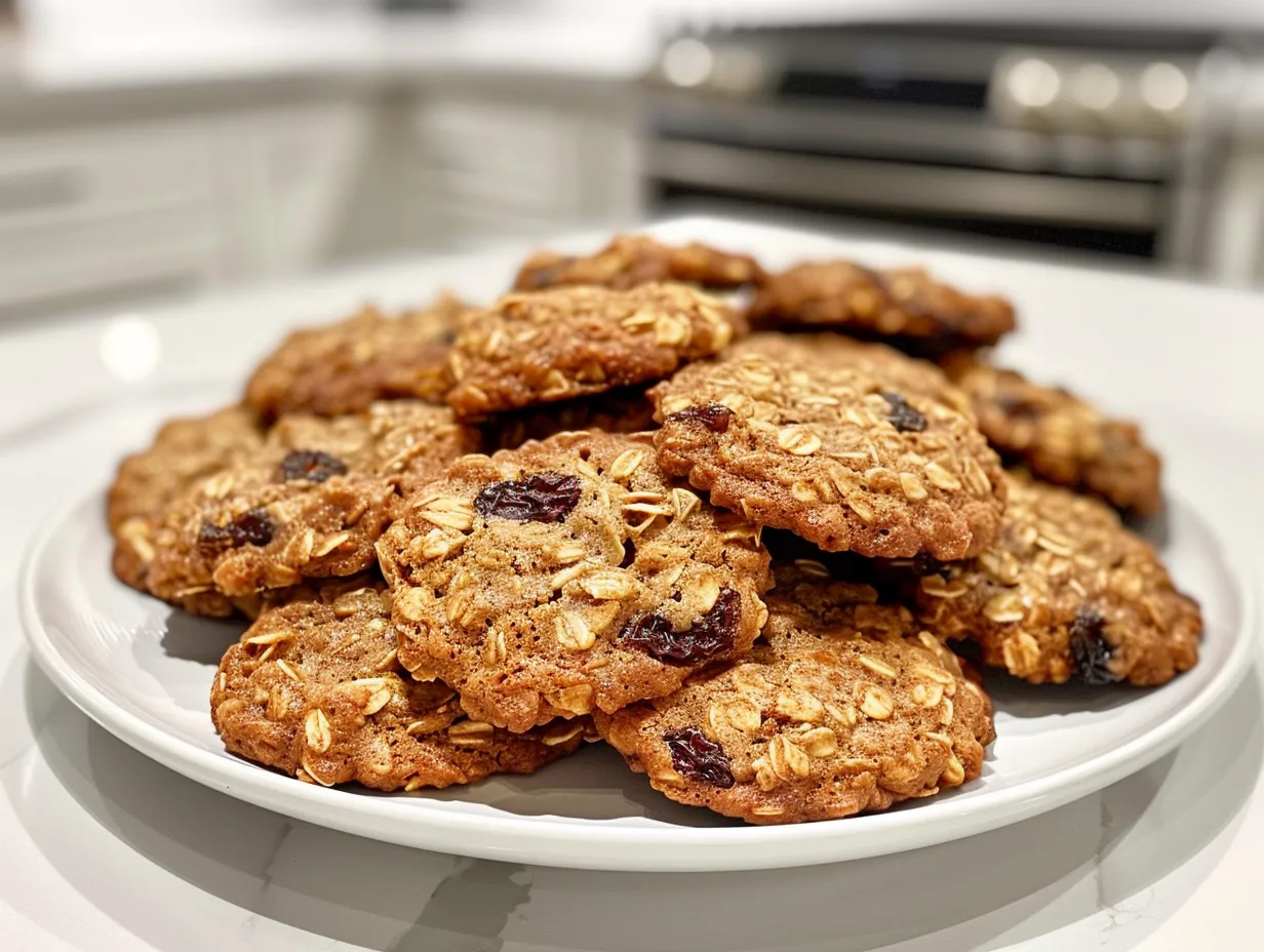 Warm Oatmeal Raisin Cookies on Cooling Rack