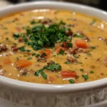 A Bowl of Delicious Homemade Cheeseburger Soup