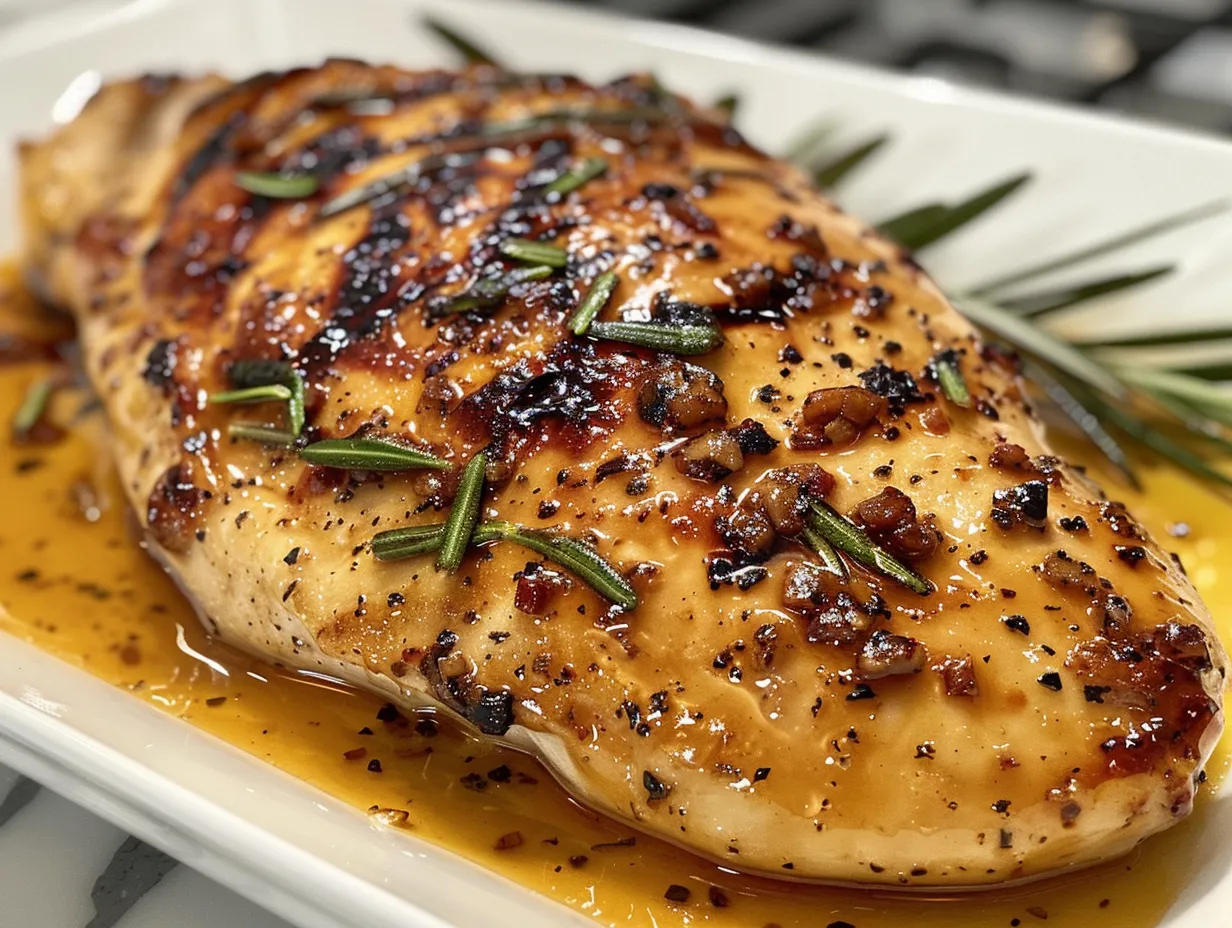 A piece of juicy Rosemary Dijon Chicken.