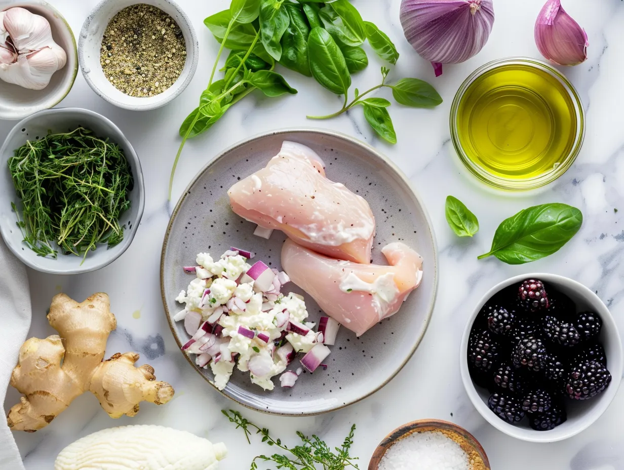 Ingredients for making Blackberry Cottage Cheese Chicken Salad