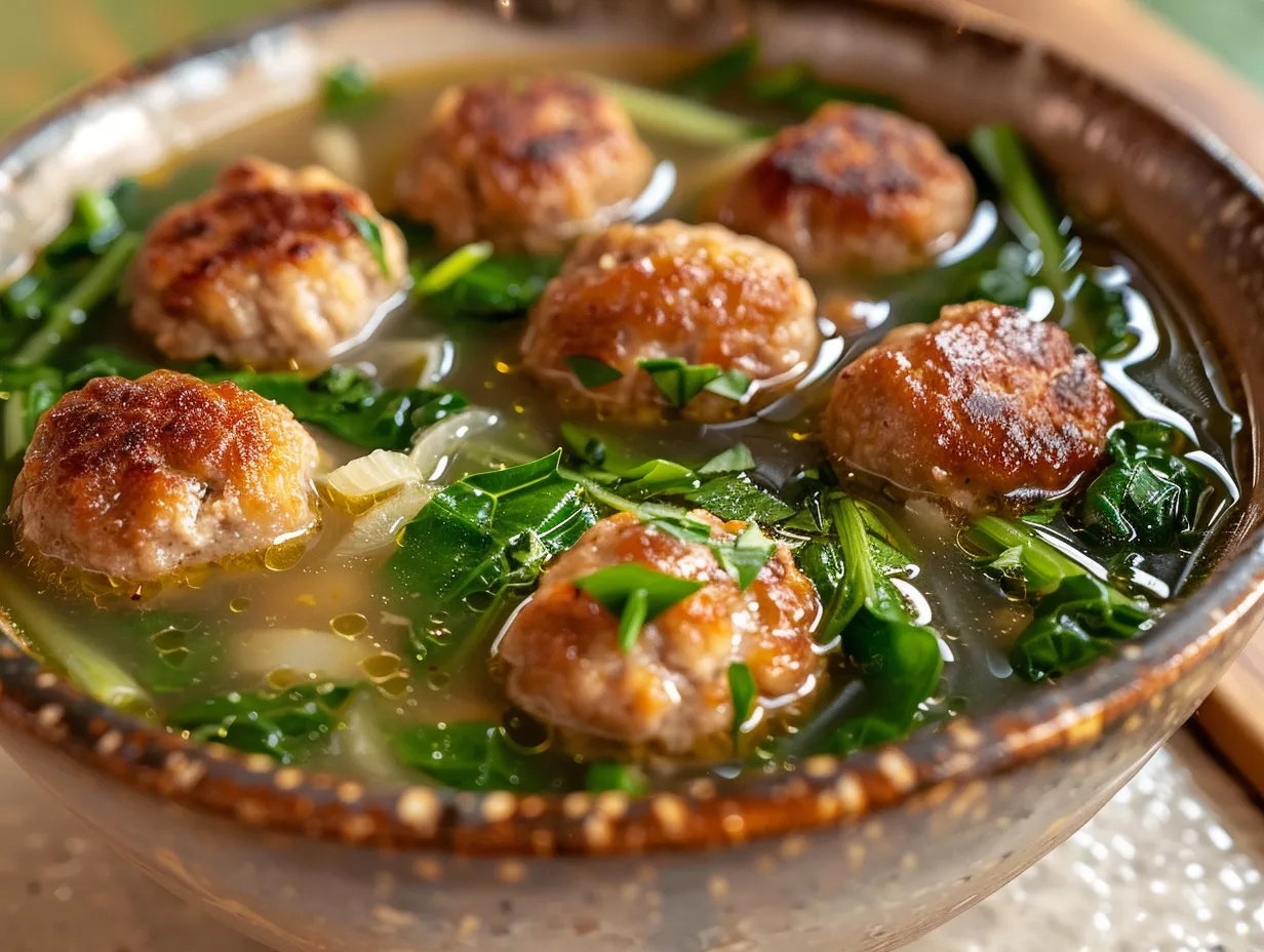 Bowl of Italian Wedding Soup garnished with parsley