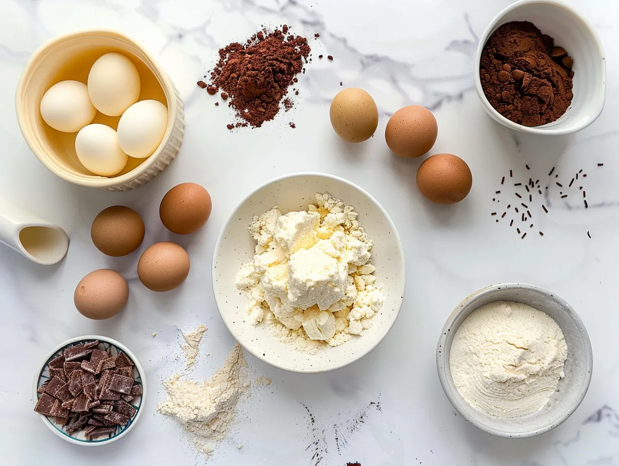 Ingredients for making homemade cake pops, including cake mix, frosting, candy melts, and sprinkles