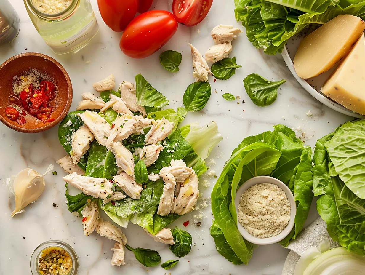 Ingredients for a delicious Chicken Caesar Salad Wrap