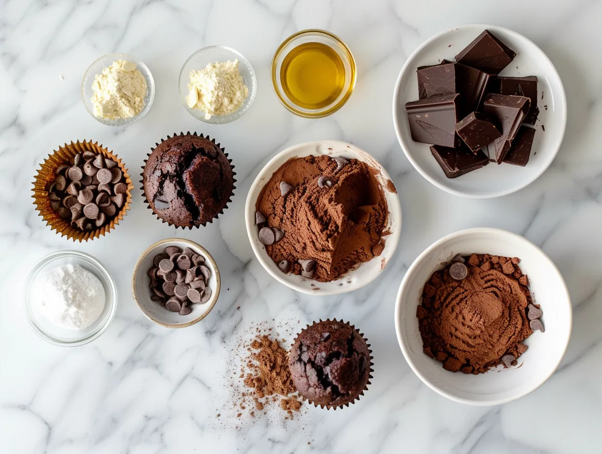 Ingredients for making delicious chocolate muffins