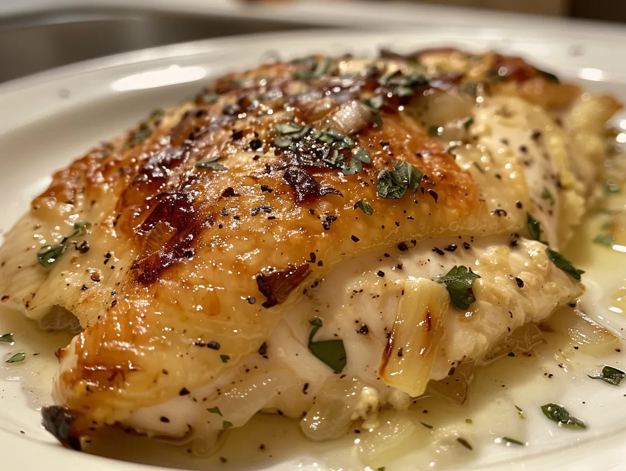 Close up of Sour Cream and Onion Chicken on a plate