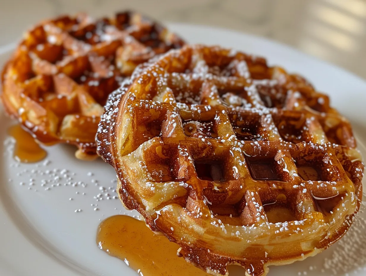 Delicious Apple Fritter Waffle Donuts with glaze and apple slices