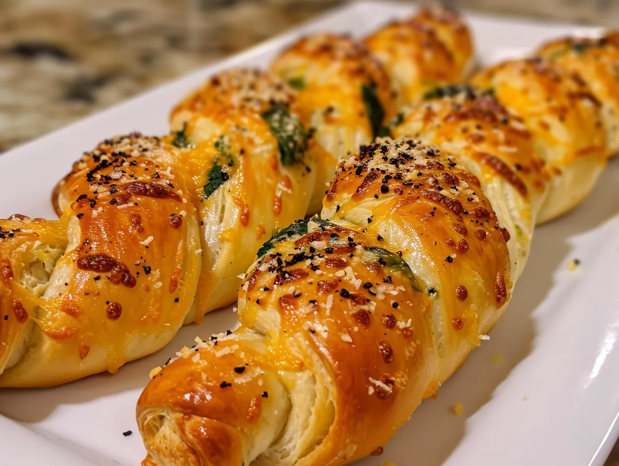 Golden brown and delicious cheesy spinach parmesan twists
