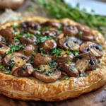 Delicious Mushroom Galette on Wooden Board
