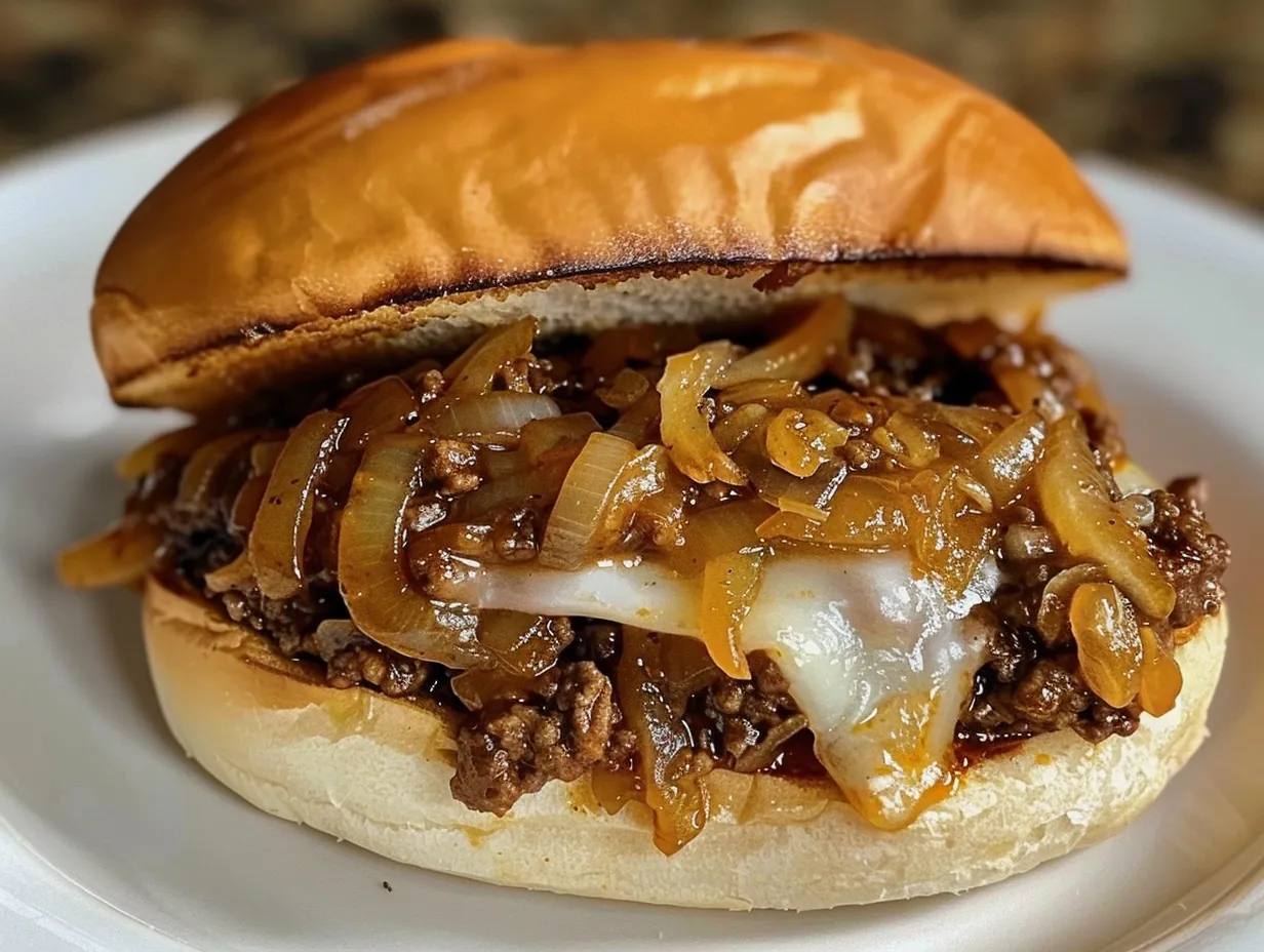 French Onion Beef Sloppy Joes on Buns