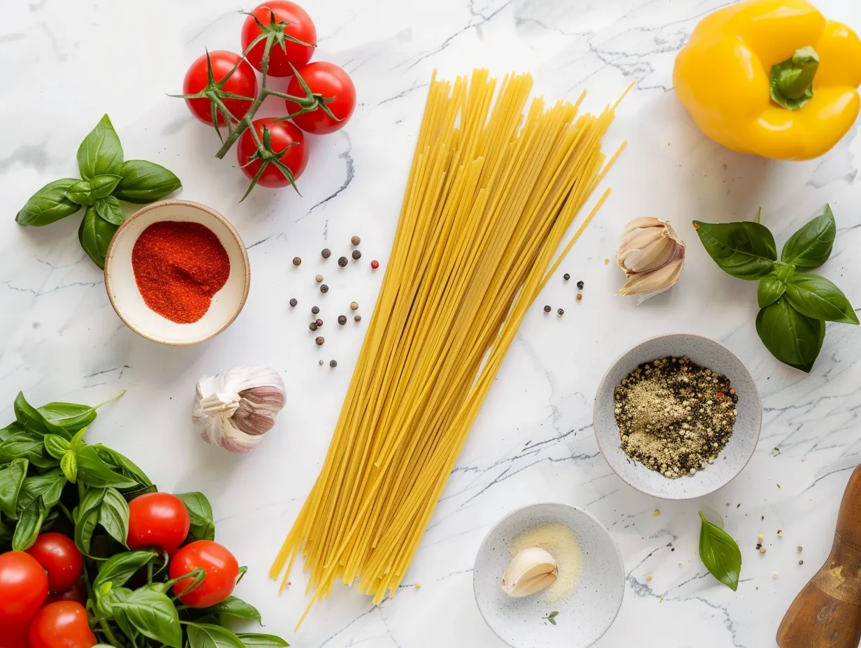 Fresh ingredients for making Cajun Chicken Pasta