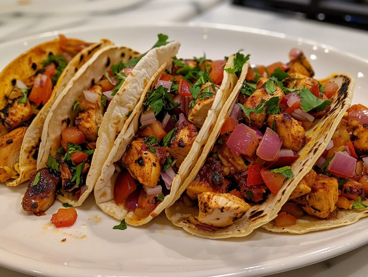 Freshly made chicken tacos ready to eat