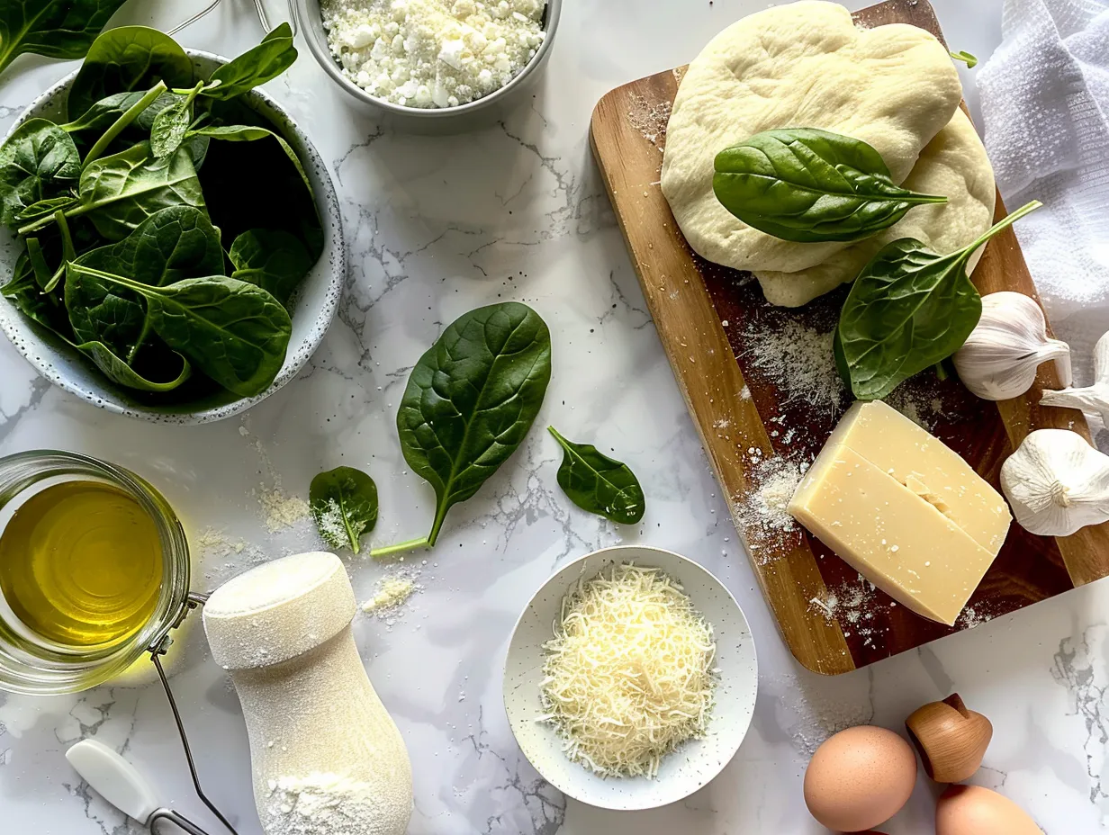 Ingredients needed to make cheesy spinach parmesan twists