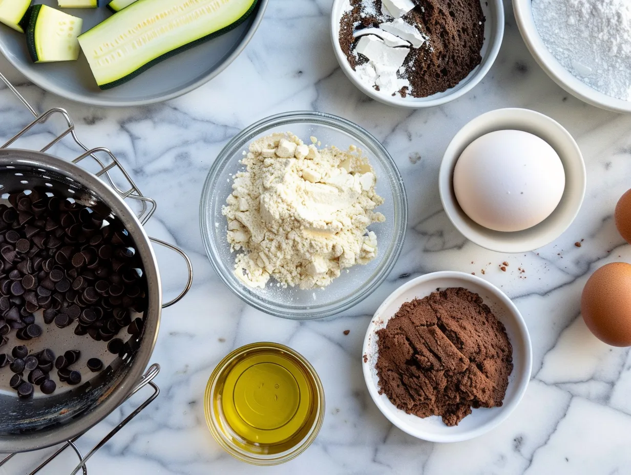 Ingredients for making chocolate zucchini bread