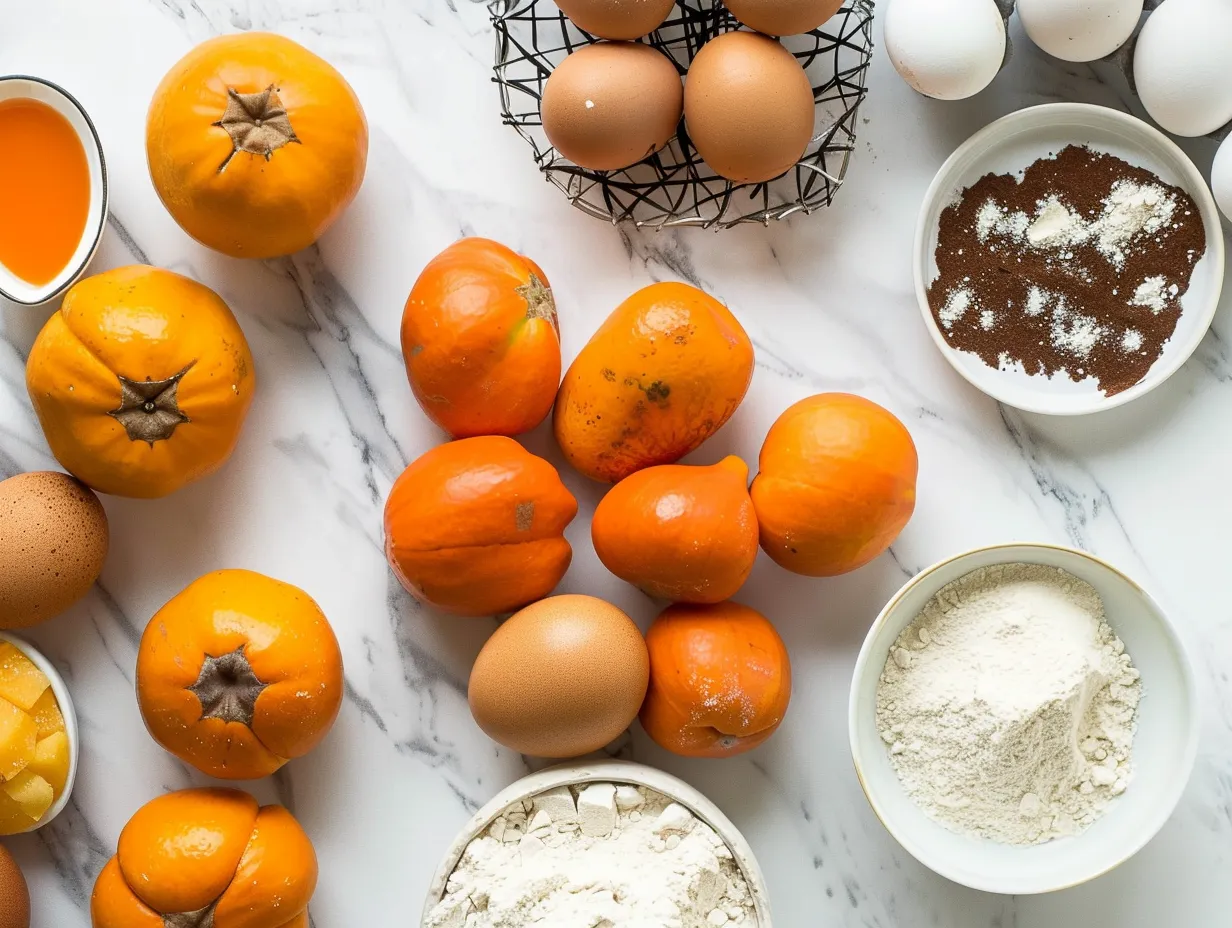 All the key ingredients for making a delicious persimmon bread recipe