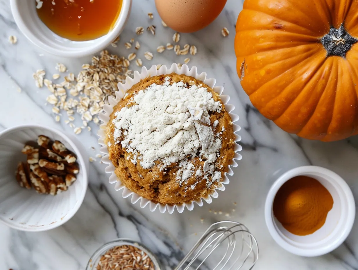 Ingredients for making delicious pumpkin muffins