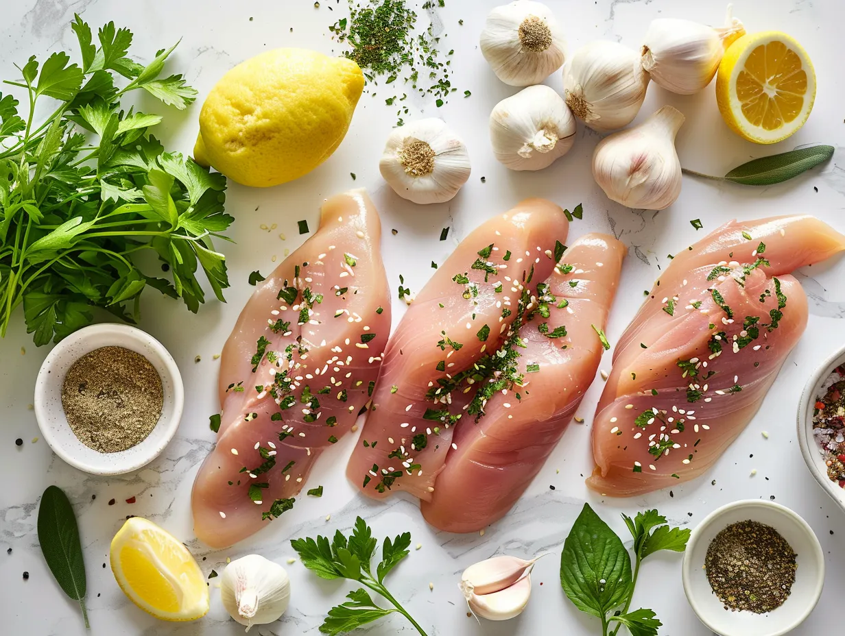 Raw ingredients for cheesy garlic chicken wraps